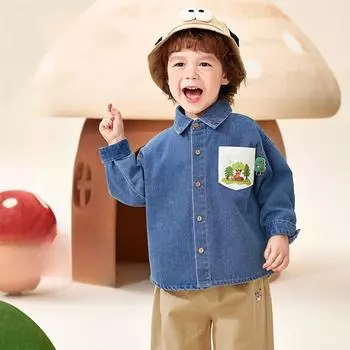 Весна и осень, новая детская свободная универсальная повседневная джинсовая рубашка 73cm джинсовый синий
