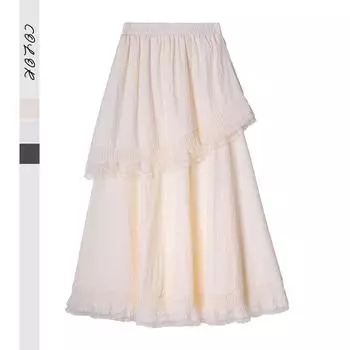 Весна и осень Новая французская юбка премиум-класса с кружевной кромкой, высокая талия, удобная юбка А-образного силуэта, средняя и длинная юбка one size fits all чёрный