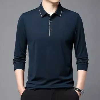 Весна и осень, новая футболка с длинным рукавом, мужская молодежная повседневная свободная рубашка с лацканами для папы M