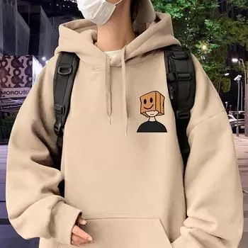 Весна и осень, новая хлопковая толстовка с капюшоном для мужчин, простая и свободная, модная брендовая мужская одежда, повседневное пальто большого размера с длинным рукавом M белый