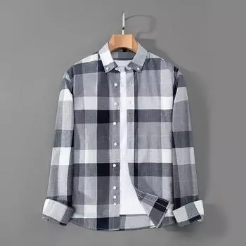 Весна и осень, новая клетчатая хлопковая рубашка с длинным рукавом, мужская облегающая рубашка для инструментов S