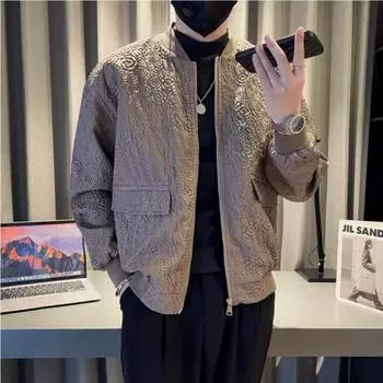 Весна и осень Новая красивая куртка с воротником-бейсболкой Мужская свободная модная универсальная куртка с трехмерным узором S