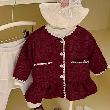 Весна и осень Новая кружевная универсальная повседневная куртка для девочек 66cm красный