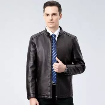 Весна и осень, новая куртка из натуральной кожи, мужская куртка из овчины с воротником-стойкой, для среднего возраста, деловая, повседневная, из натуральной кожи 170