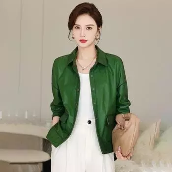 Весна и осень новая куртка из натуральной кожи женская верхняя часть из овчины корейский стиль свободная повседневная модная куртка тренд S