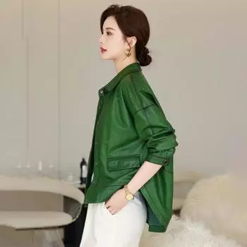 Весна и осень Новая куртка из натуральной кожи Женская свободная повседневная модная куртка из овчины первого слоя S