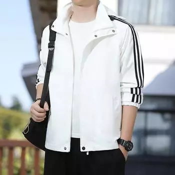 Весна и осень новая куртка с капюшоном для мужчин корейская версия свободного повседневного трехполосного пальто для мужчин спортивная зеленая тонкая мода M