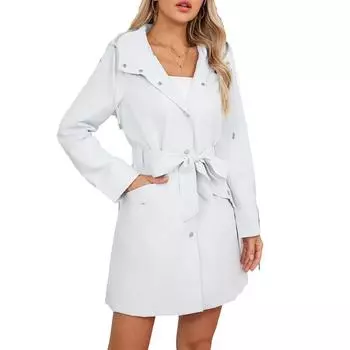 Весна и осень Новая куртка с капюшоном и поясом Тонкий повседневный свободный плащ для женщин S