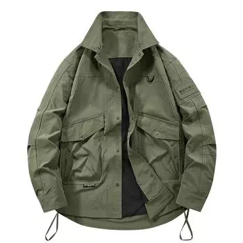 Весна и осень, новая многокарманная рабочая куртка, мужская повседневная свободная куртка с лацканами, однотонная мужская верхняя часть M