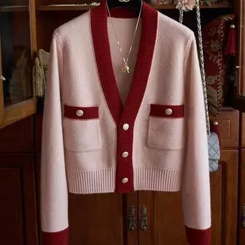 Весна и осень новая мода повседневный кардиган в стиле вестерн с v-образным вырезом свитер куртка женская универсальная блузка one size розовый