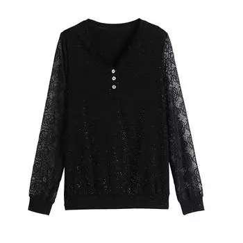 Весна и осень Новая мода свободная кружевная рубашка в иностранном стиле, для мам среднего возраста, весенние и осенние нижние рубашки, верхние части M recommendation [within 52.5kg]