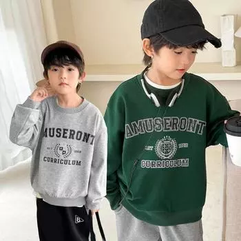 Весна и осень. Новая модная толстовка с надписью в корейском стиле для мальчиков. 110cm зелёный