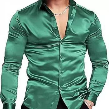 Весна и осень, новая мужская блестящая рубашка в стиле диско 70-х с короткими рукавами, повседневный мужской топ с длинными рукавами S белый