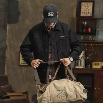 Весна и осень Новая мужская черная куртка Топ Короткая мужская корейская джинсовая куртка M чёрный