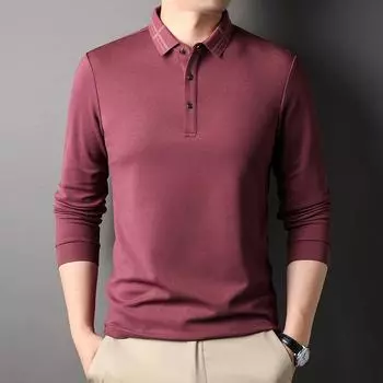Весна и осень, новая мужская деловая повседневная хлопковая футболка с длинными рукавами, поло с тонкими лацканами, одежда для мужчин среднего возраста M