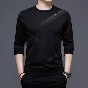 Весна и осень, новая мужская футболка с длинными рукавами, китайская полосатая круглая горловина, модная мужская повседневная толстовка с принтом M