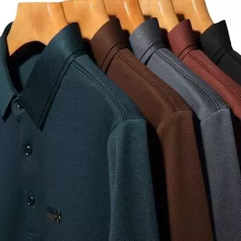 Весна и осень, новая мужская футболка с длинным рукавом для среднего и молодого возраста, не требующая глажки, с длинным рукавом и отворотом сверху M