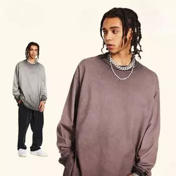 Весна и осень, новая мужская футболка свободного покроя с длинным рукавом S темно-серого