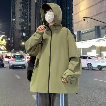 Весна и осень, новая мужская корейская однотонная куртка с капюшоном, модная пара, интернет-знаменитость, тот же стиль, универсальная и стильная куртка M