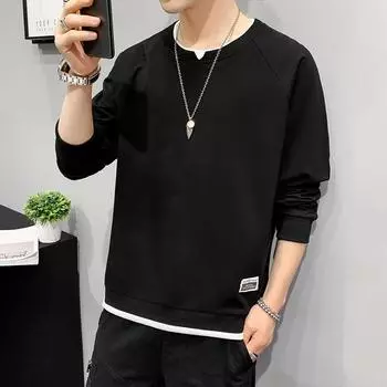 Весна и осень, новая мужская корейская повседневная толстовка, свободная футболка с круглым вырезом и длинным рукавом, мужская модная брендовая мужская майка M