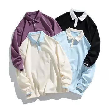 Весна и осень, новая мужская корейская версия, контрастный цвет, плотная рубашка поло с длинным рукавом, модная пара, универсальная и стильная толстовка M