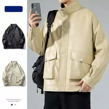 Весна и осень, новая мужская кожаная куртка с лацканами в корейском стиле, однотонная, с длинным рукавом, модная стильная куртка для пар из интернет-знаменитостей M