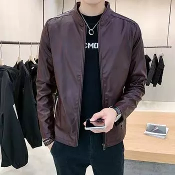 Весна и осень Новая мужская кожаная куртка в корейском стиле Тонкая повседневная модная трендовая куртка из искусственной кожи M