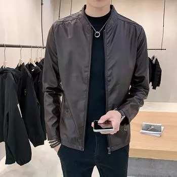 Весна и осень Новая мужская кожаная куртка в корейском стиле Тонкая повседневная модная трендовая куртка из искусственной кожи M