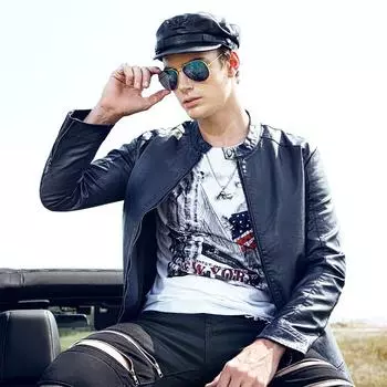Весна и осень Новая мужская кожаная куртка Британская мужская мотоциклетная куртка из искусственной кожи M