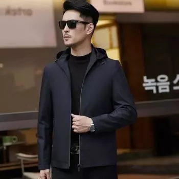 Весна и осень новая мужская куртка для пап среднего возраста повседневная свободная куртка для деловых мужчин из шелка Mulberry с капюшоном 170