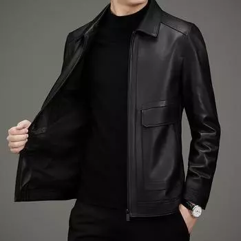 Весна и осень, новая мужская куртка из натуральной коровьей кожи первого слоя, мужская тонкая кожаная куртка с лацканами 165