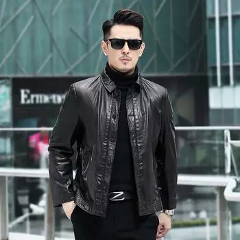 Весна и осень, новая мужская куртка из натуральной кожи, мужская куртка из вощеной кожи первого слоя, корейский стиль, тонкая мотоциклетная куртка L