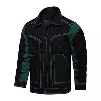 Весна и осень Новая мужская куртка из стираного хлопка Свободная версия Большой размер Сочетание цветов Мужская куртка Куртка M чёрный