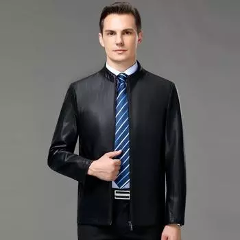 Весна и осень, новая мужская куртка из натуральной кожи с воротником-стойкой, короткая облегающая повседневная кожаная куртка, модная 170