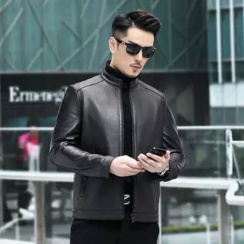 Весна и осень, новая мужская куртка из натуральной кожи, мужская куртка из козьей кожи со стоячими лацканами, деловая повседневная куртка для папы L