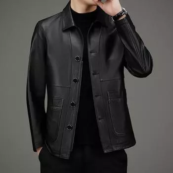 Весна и осень, новая мужская куртка из натуральной коровьей кожи первого слоя, мужская тонкая кожаная куртка с лацканами 165