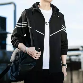 Весна и осень Новая мужская куртка Повседневная модная спортивная куртка с капюшоном Ветровка Корейский стиль Красивая модная куртка M