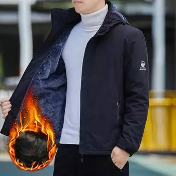 Весна и осень новая мужская куртка с капюшоном и флисовым толстым пальто мужская пара свободная повседневная стеганая куртка теплая стеганая куртка M