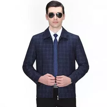 Весна и осень, новая мужская куртка среднего возраста, модная повседневная шерстяная куртка для папы, клетчатая куртка с лацканами 170