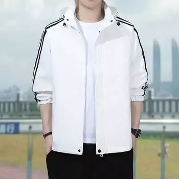 Весна и осень Новая мужская куртка свободного покроя Модный тренд с капюшоном Мужская полосатая куртка M чёрный