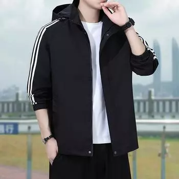 Весна и осень Новая мужская куртка свободного покроя Модный тренд с капюшоном Мужская полосатая куртка M белый