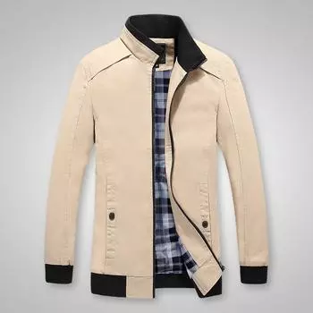 Весна и осень Новая мужская куртка в корейском стиле Тонкая куртка из стираного хлопка Молодежная повседневная ветровка большого размера с воротником-стойкой M