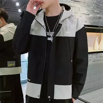 Весна и осень Новая мужская куртка в корейском стиле Модная рабочая куртка Модная брендовая повседневная куртка с капюшоном в стиле знаменитостей из Интернета L