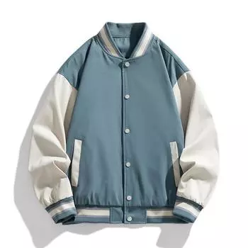 Весна и осень, новая мужская куртка в корейском стиле с тонким бейсбольным воротником, контрастного цвета, глянцевая, модная, универсальная куртка для пары 10XL