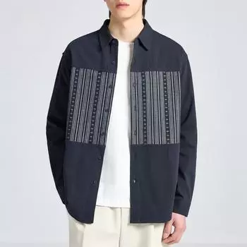 Весна и осень Новая мужская мода полосатая стеганая хлопковая рубашка с длинным рукавом M королевский синий