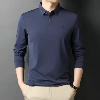 Весна и осень, новая мужская молодежная свободная футболка с лацканами, повседневная мужская рубашка поло с длинным рукавом M