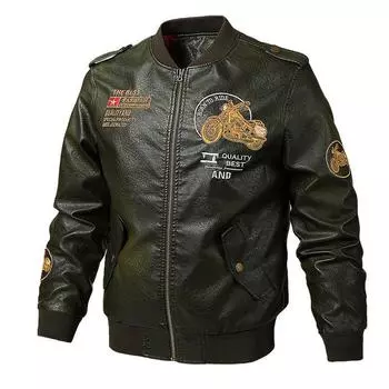 Весна и осень Новая мужская мотоциклетная кожаная куртка Куртка из стираной искусственной кожи Модная мужская кожаная куртка M