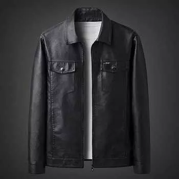 Весна и осень, новая мужская повседневная куртка из искусственной кожи с отворотом, повседневная кожаная куртка для папы, деловая мужская одежда M
