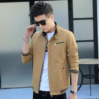 Весна и осень Новая мужская повседневная куртка Спортивная повседневная куртка с воротником-стойкой Модная брендовая универсальная мужская одежда M чёрный