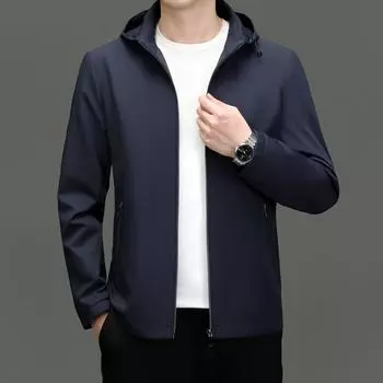 Весна и осень, новая мужская повседневная куртка из молочного шелка, деловая куртка для джентльмена, снимающая шляпу, воротник-молния, тонкая мужская куртка 170 хаки